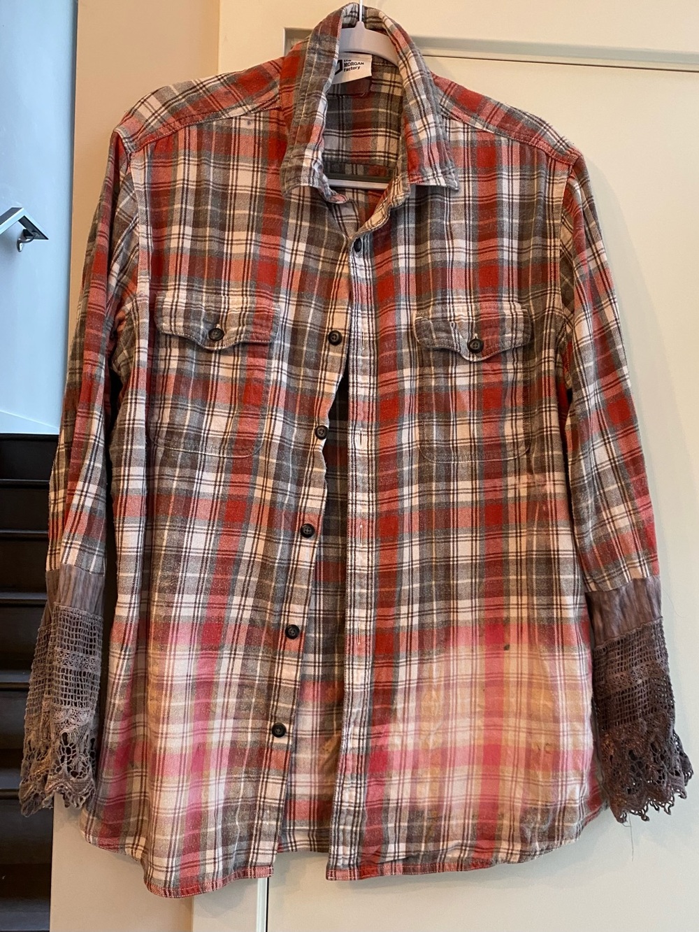 Woven Plaid Button-Down Shirt in Red, Brown & Cream